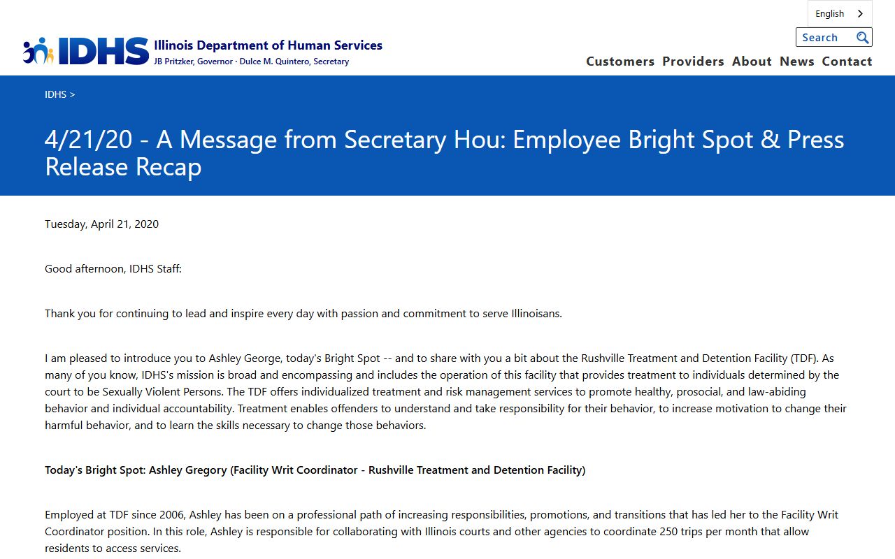 Rushville Treatment and Detention Facility DHS treatment and risk management services page